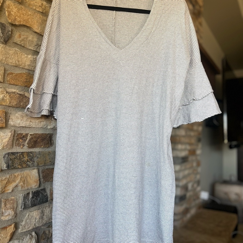 Lucky Brand Striped V-Neck Ruffle Sleeve Dress